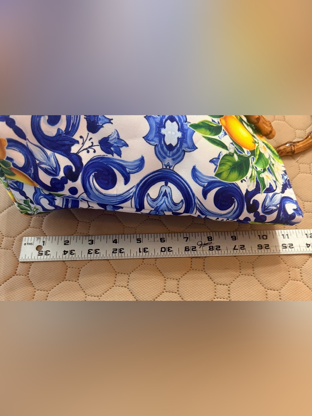 NIP Lemon & blue tile print canvas
tote with Two bamboo like handles.
Gorgeous - Picture 10 of 11
